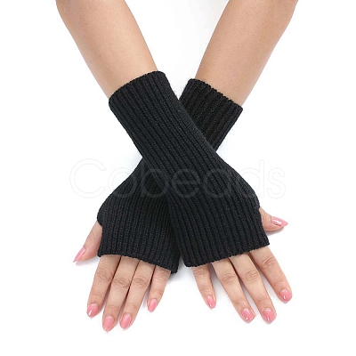 Acrylic Fibers Knitting Long Fingerless Gloves PW-WGAC281-01-1