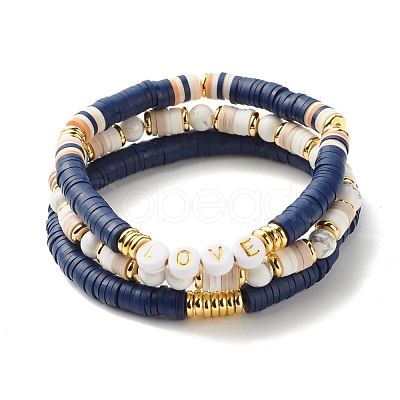 Love Beads Stacking Stretch Bracelets Set for Women BJEW-JB07162-1