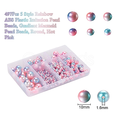 497Pcs 5 Style Rainbow ABS Plastic Imitation Pearl Beads OACR-YW0001-07A-1