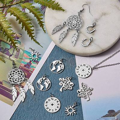 12Pcs 6 Styles Stainless Steel Pendants STAS-SZ0002-20-1