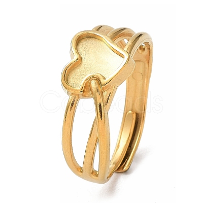 Ion Plating(IP) 304 Stainless Steel Hollow Heart Adjustable Rings RJEW-D006-22G-1