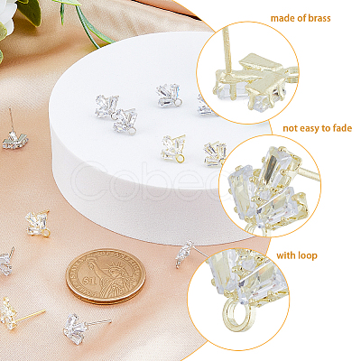 SUPERFINDINGS 24Pcs 2 Color Brass Micro Pave Clear Cubic Zirconia Stud Earring Findings KK-FH0004-79-1