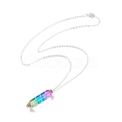 Glass Bullet Pendant Necklace NJEW-JN03879-1