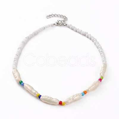 Nuggets ABS Plastic Imitation Pearl Beaded Necklaces NJEW-JN03290-01-1