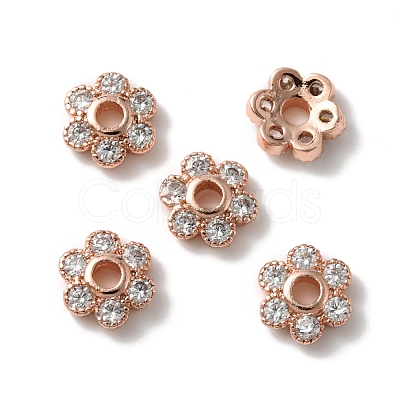 Rack Plating Brass Cubic Zirconia Bead Cap KK-C020-12B-RG-1