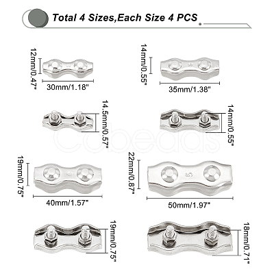 AHADERMAKER 16Pcs 4 Style 304 Stainless Steel Double 2-Post Cable Clamp FIND-GA0002-28-1