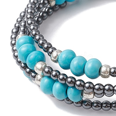 Non-magnetic Synthetic Hematite Bead & Synthetic Turquoise Bangle Making BJEW-JB10990-1