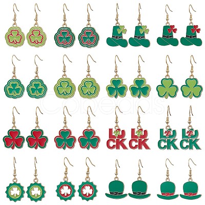 16Pair Saint Patrick's Day Theme 304 Stainless Steel Dangle Earrings EJEW-JE06170-1