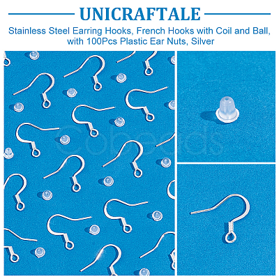 Unicraftale 100Pcs 304 Stainless Steel Earring Hooks STAS-UN0055-13-1