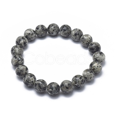 Natural Sesame Jasper/Kiwi Jasper Bead Stretch Bracelets BJEW-K212-B-033-1