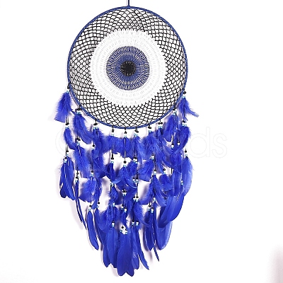 Evil Eye Woven Web/Net with Feather Wall Hanging Decorations PW-WG77758-01-1