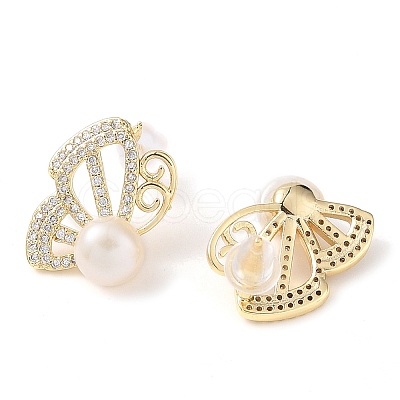 Natural Pearl Stud Earrings EJEW-L286-03G-1