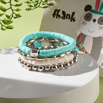 Rice Shape Beads Stretch Bracelets Set BJEW-JB07444-1