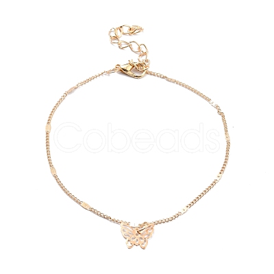 4Pcs 4 Style Alloy Chain Anklets Set with Heart Beaded and Butterfly Charm SJEW-D009-02KCG-1