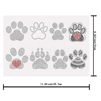 Paw Print Glass Hotfix Rhinestone DIY-WH0303-019-1