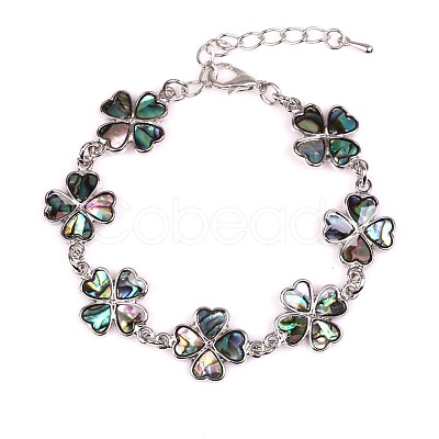 Clover Natural Abalone Shell/Paua Shell Link Bracelets for Women FS5984-24-1