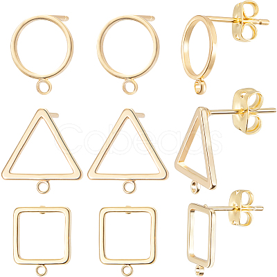 Beebeecraft 24Pcs 3 Style Square & Triangle & Ring Brass Stud Earring Findings KK-BBC0012-84-1