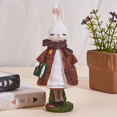 Resin Standing Rabbit Statue Bunny Sculpture Tabletop Rabbit Figurine for Lawn Garden Table Home Decoration ( Brown ) JX085A-1