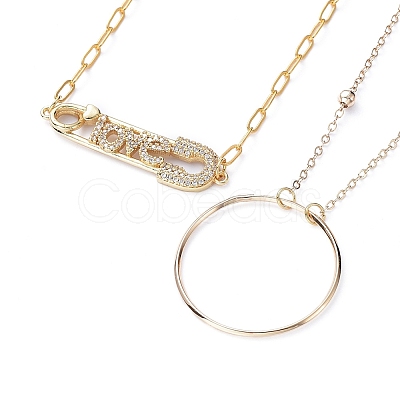 Ring & Safety Pin Shape Pendant Necklace Sets NJEW-JN02833-1