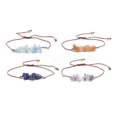 4Pcs 4 Style Chips Natural Mixed Beaded Bracelets Set with Brass Beads BJEW-JB07987-02-1