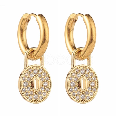 Padlock Brass Micro Pave Cubic Zirconia Dangle Earrings EJEW-JE04571-1