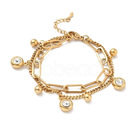 Crystal Rhinestone and Round Ball Charm Multi-strand Bracelet BJEW-G639-15G-1