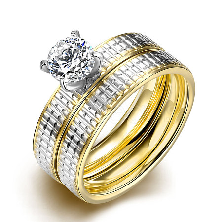 Romantic 316L Titanium Steel Cubic Zirconia Couple Rings for Women RJEW-BB07002-7A-1
