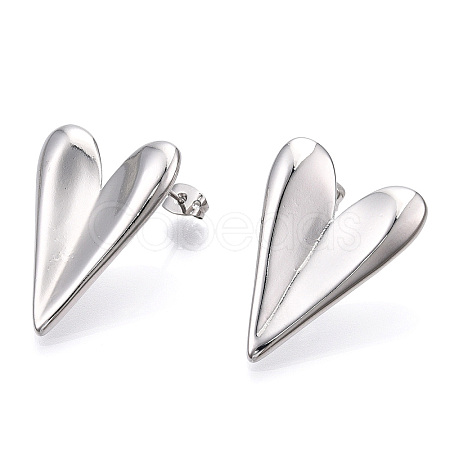 Heart Brass Stud Earrings for Women EJEW-F311-02P-1