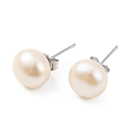 Natural Pearl Round Bead Stud Earrings EJEW-E298-01E-02P-1