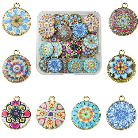 40Pcs 8 Style Alloy Printed Pendants PALLOY-SZ0001-34-1