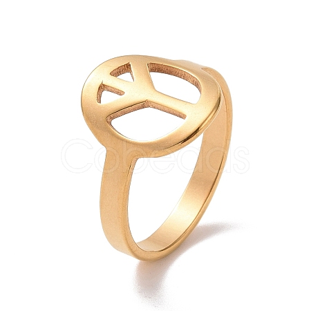 Ion Plating(IP) 201 Stainless Steel Peace Sign Finger Ring RJEW-J051-43G-1