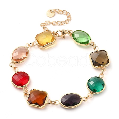 Colorful Glass Link Chain Bracelets BJEW-B075-03-1