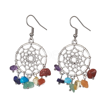 Natural Mixed Gemstone Chips Chandelier Earrings EJEW-JE05418-03-1
