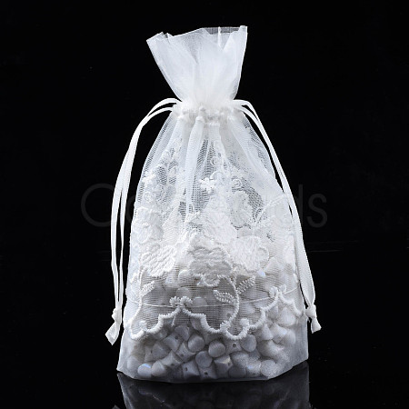 Polyester Lace & Matt Yarn Drawstring Gift Bags OP-Q053-006-1