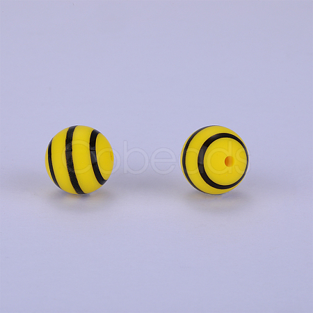 Printed Round with Stripe Pattern Silicone Focal Beads SI-JX0056A-140-1