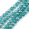 Transparent Electroplate Glass Beads Strands, Faceted(96 Facets), Round, Half Plated, Teal, 7.5~8x7mm, Hole: 1.2mm, about 70~72pcs/strand, 20.08~20.47 inch(51~52cm)