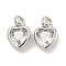 Brass Micro Pave Clear Cubic Zirconia Pendants, Heart, with Jump Ring, Platinum, 9x7x3mm, Hole: 3mm