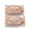 304 Stainless Steel Box Clasps, Multi-Strand Clasps, 3-Strands, 6-Holes, Rectangle, Rose Gold, 21x10x4.5mm, Hole: 1mm