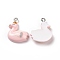 Opaque Resin Pendants, with Glitter Powder and Platinum Tone Iron Loops, Animals Charm, Pink, Swan Pattern, 23x18.5x6mm, Hole: 2mm