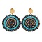 Woven Glass Beaded Flat Round Dangle Stud Earrings, with PVD Vacuum Plating 304 Stainless Steel Pins, Colorful, 65x50mm