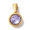 PVD Vacuum Plating 304 Stainless Steel Pendants, with Rhinestone, Flat Round, Golden, Tanzanite, 12.5x10.5x5mm, Hole: 7x3.5mm