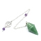 Natural Green Aventurine Dowsing Pendulum Big Pendants, Undyed, with Platinum Plated Metal Findings, Cone Charm, 240mm