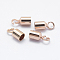 Brass Cord Ends, End Caps, Long-Lasting Plated, Column, Rose Gold, 8~9.5x4mm, Hole: 1.5~2mm, 3mm inner diameter