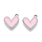 Rack Plating Alloy Enamel Charms, Heart Charm, Platinum, Pink, 14.5x13x2mm, Hole: 1.6mm