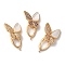 Brass Micro Pave Cubic Zirconia Fold Over Clasps, with Shell, Butterfly, Golden, 27.5mm, Hole: 1.5mm