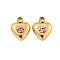 304 Stainless Steel Pendants, with Rhinestone, Heart Charms, Real 14K Gold Plated, Light Rose, 7x6x2.5mm, Hole: 1.2mm