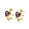 Natural Amethyst Heart Stud Earrings, with Ion Plating(IP) Golden Plated Brass Findings, 925 Sterling Silver Pin, 20.5x12mm