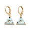 Triangle Real 18K Gold Plated Brass Dangle Leverback Earrings, with Enamel and Cubic Zirconia, Light Blue, 27x13.5mm