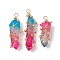 Copper Wired Electroplated Natural Quartz Crystal Pendants, Nuggets Charms, Golden, Colorful, 33.5~40x11~15x11~14mm, Hole: 2.5~3.2mm