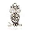 Antique Silver Alloy Rhinestone Owl Pendants for Halloween Jewelry ALRI-J058-01AS-1